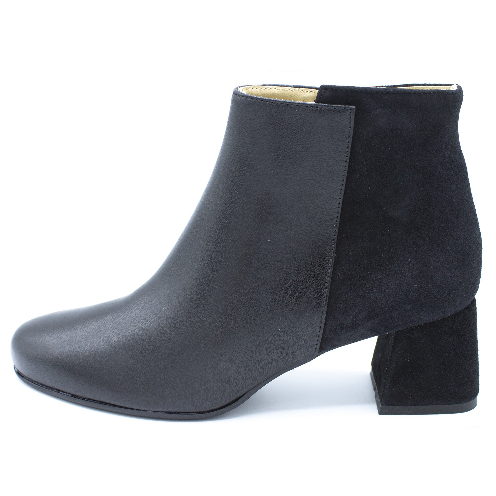 Stivaletto donna in pelle e camoscio nero