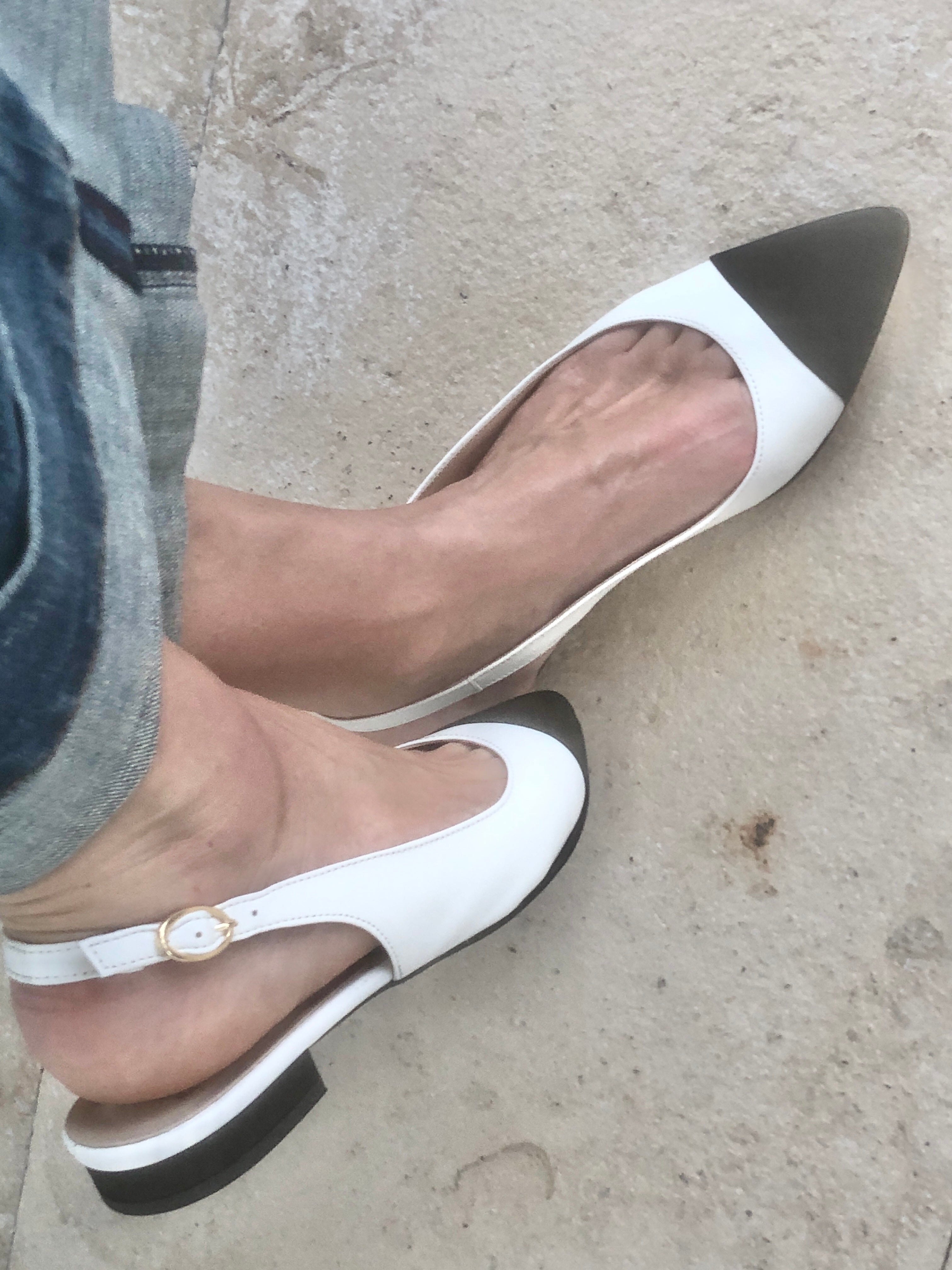 Slingback donna in pelle e gros bianco e nero