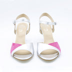 Sandalo in pelle fuxia e argento