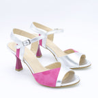 Sandalo in pelle fuxia e argento