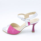 Sandalo in pelle fuxia e argento