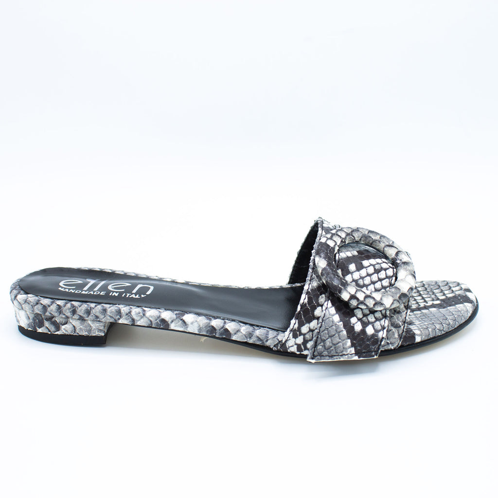 Ciabattina donna in pelle stampato  pitone bianco e nero
