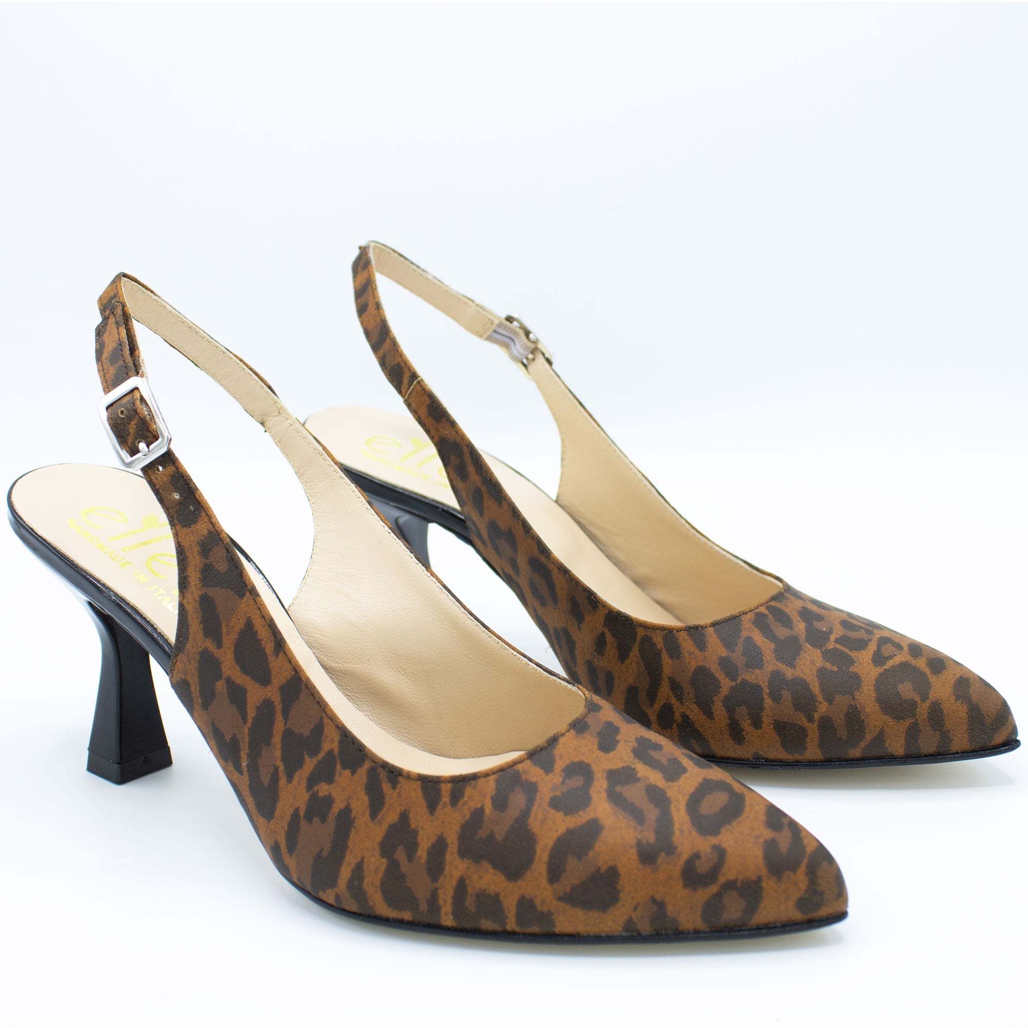 Slingback donna in pelle stampa leopardo marrone