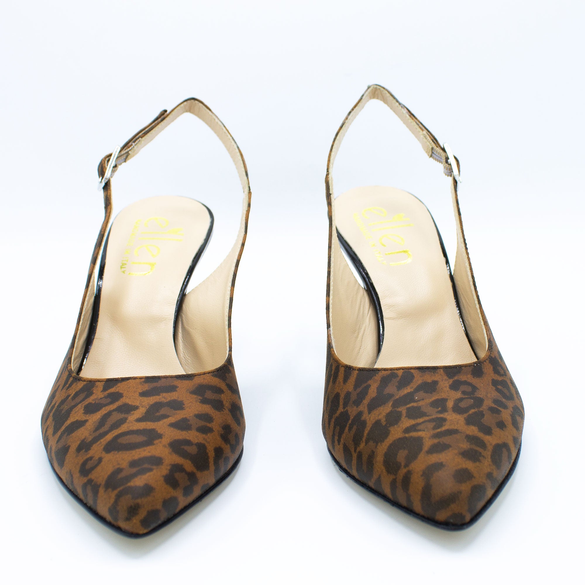 Slingback donna in pelle stampa leopardo marrone