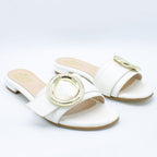 Ciabattina donna in pelle color burro fibbia oro