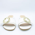 Ciabattina donna in pelle color burro fibbia oro