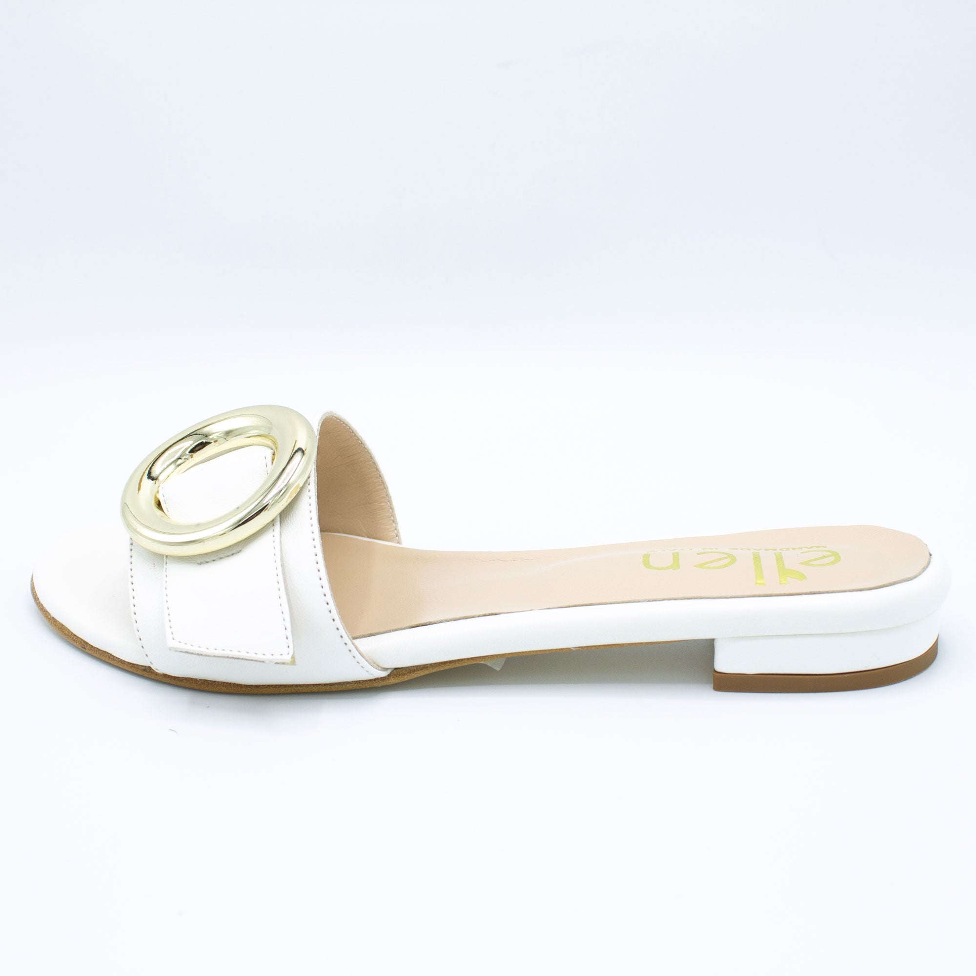 Ciabattina donna in pelle color burro fibbia oro