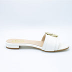 Ciabattina donna in pelle color burro fibbia oro