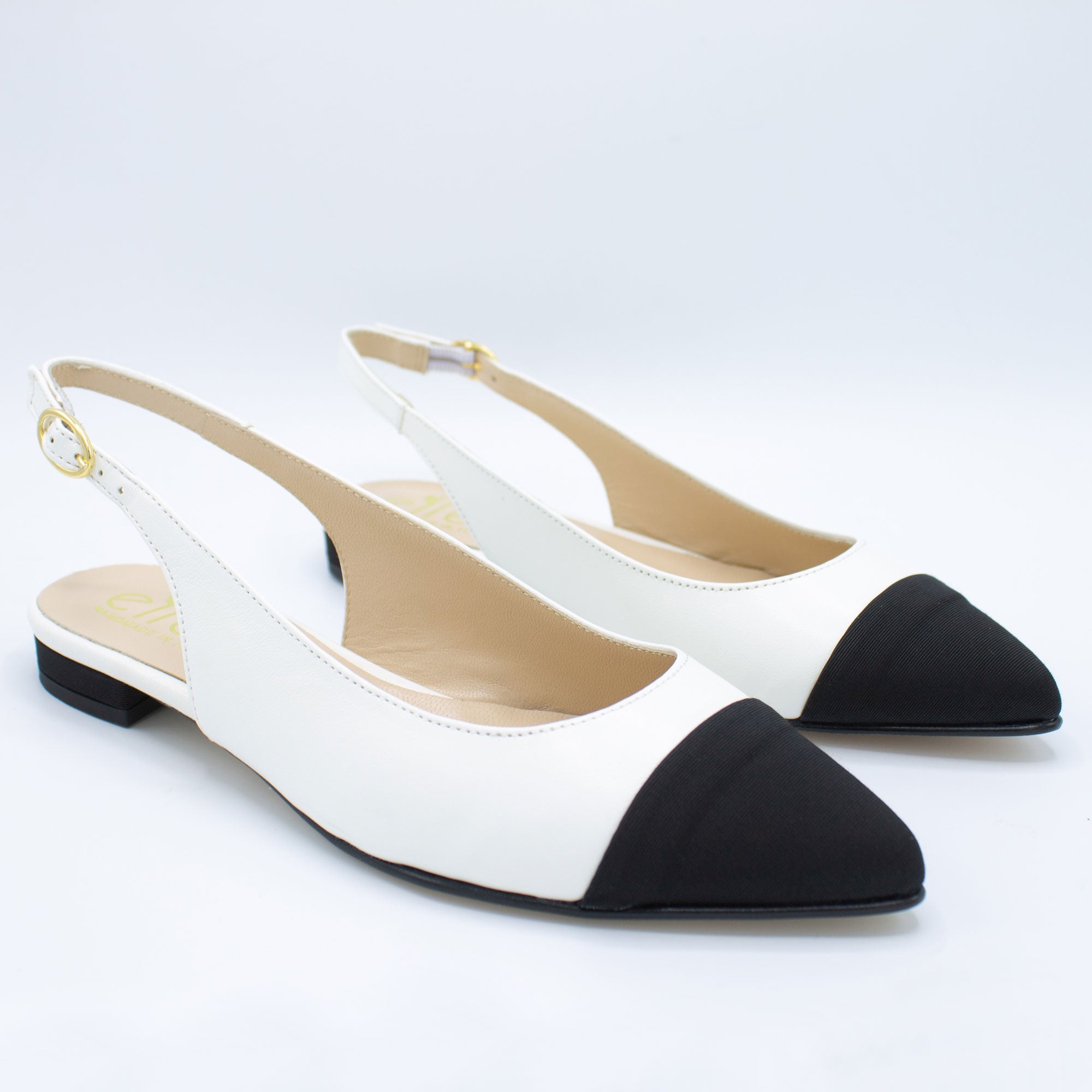 Slingback donna in pelle e gros bianco e nero