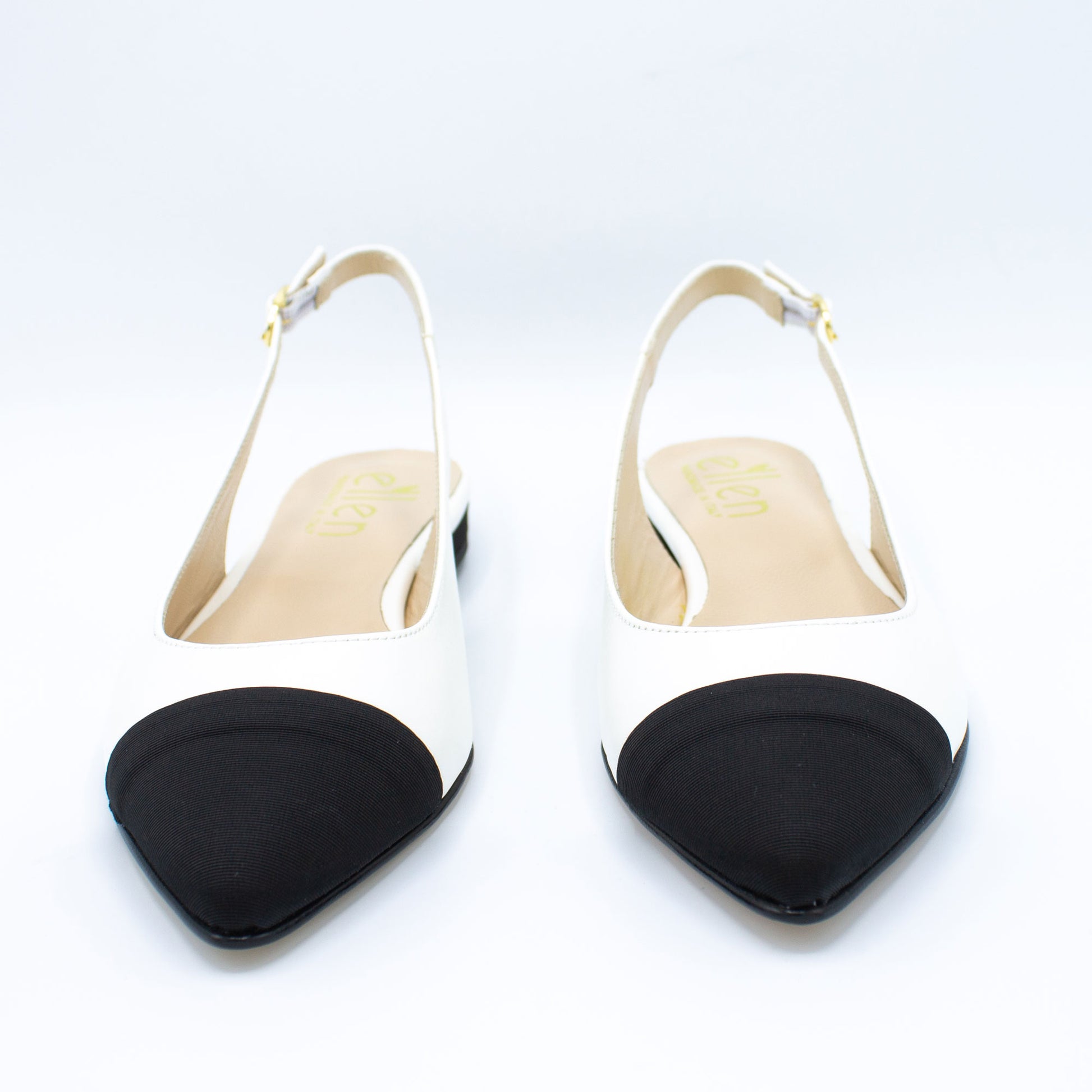 Slingback donna in pelle e gros bianco e nero