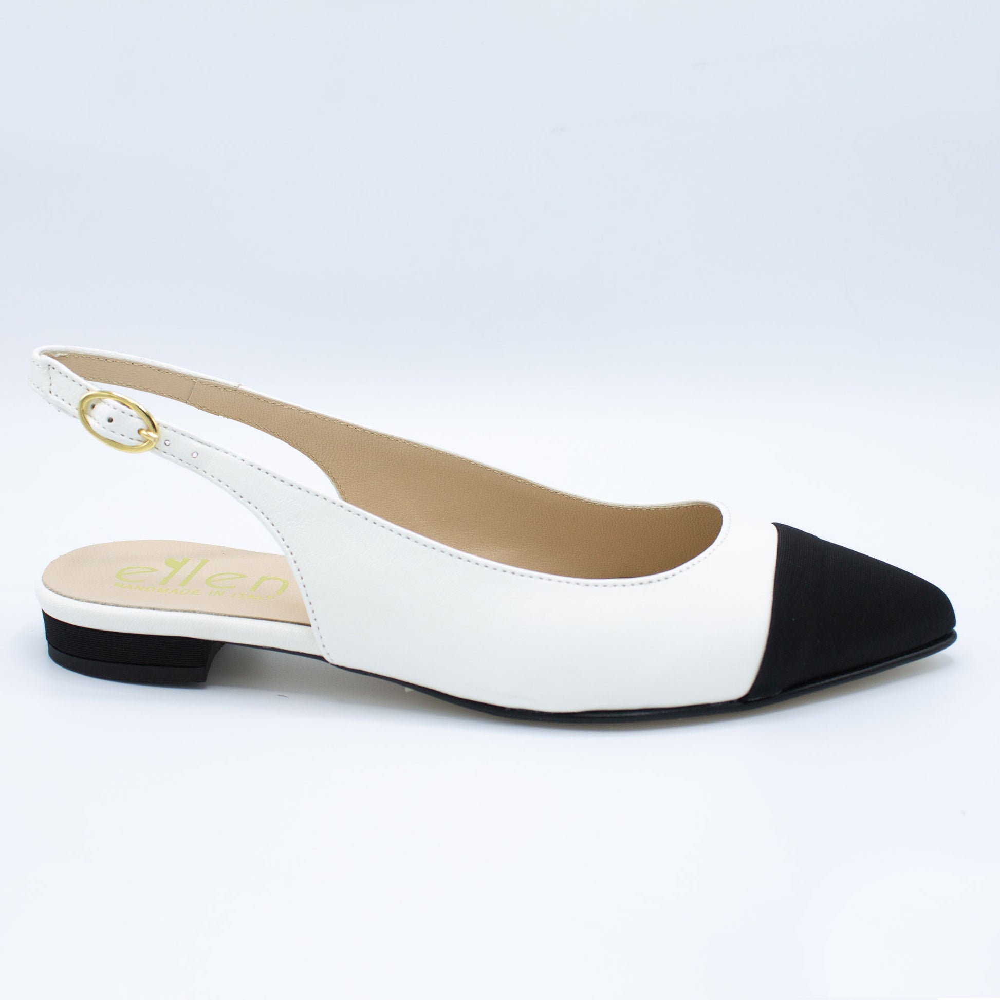 Slingback donna in pelle e gros bianco e nero