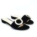 Ciabattina donna nero con fibbia oro