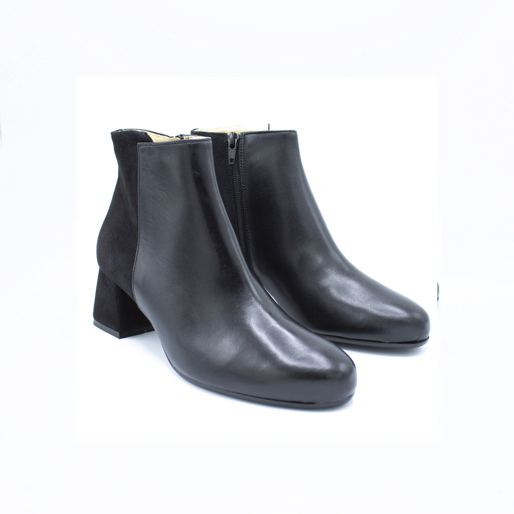Stivaletto donna in pelle e camoscio nero