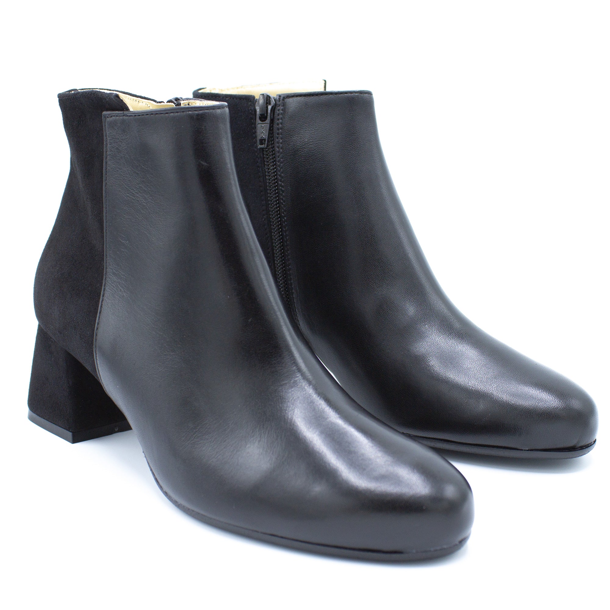 Stivaletto donna in pelle e camoscio nero