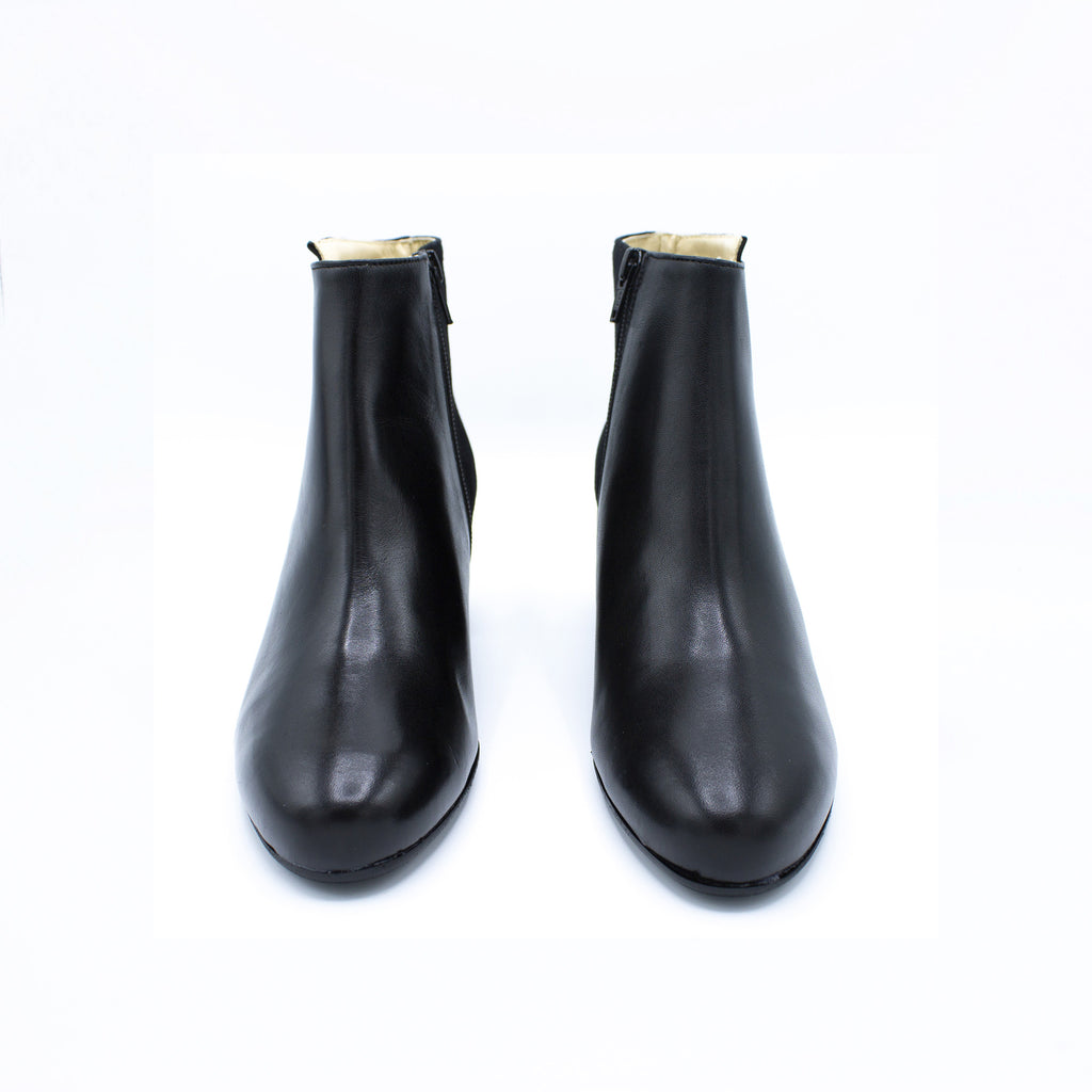Stivaletto donna in pelle e camoscio nero
