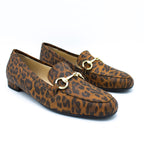 Mocassino donna in pelle leopardo marrone