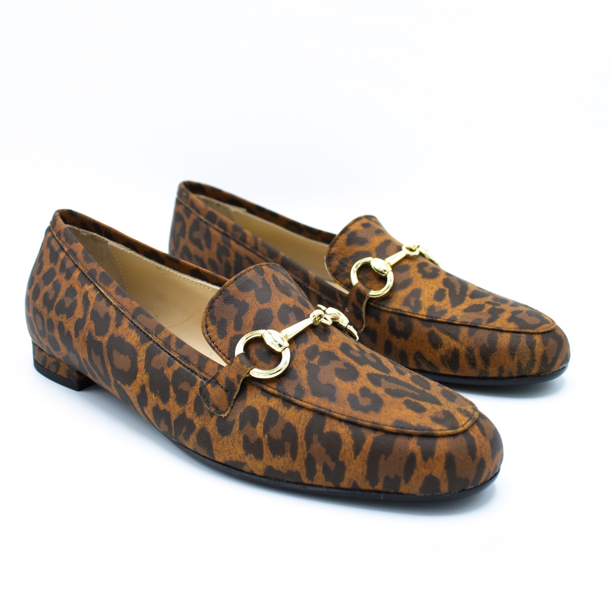 Mocassino donna in pelle leopardo marrone