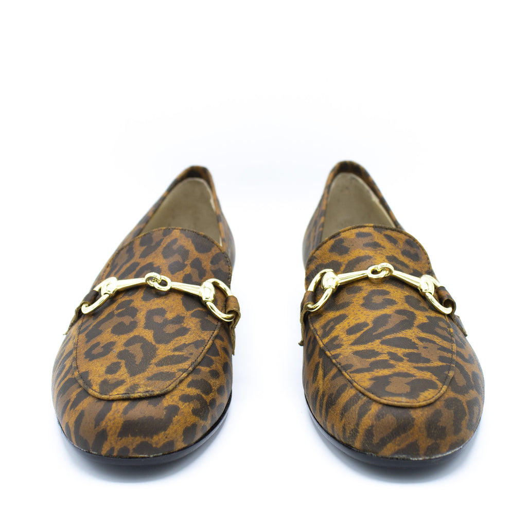 Mocassino donna in pelle leopardo marrone