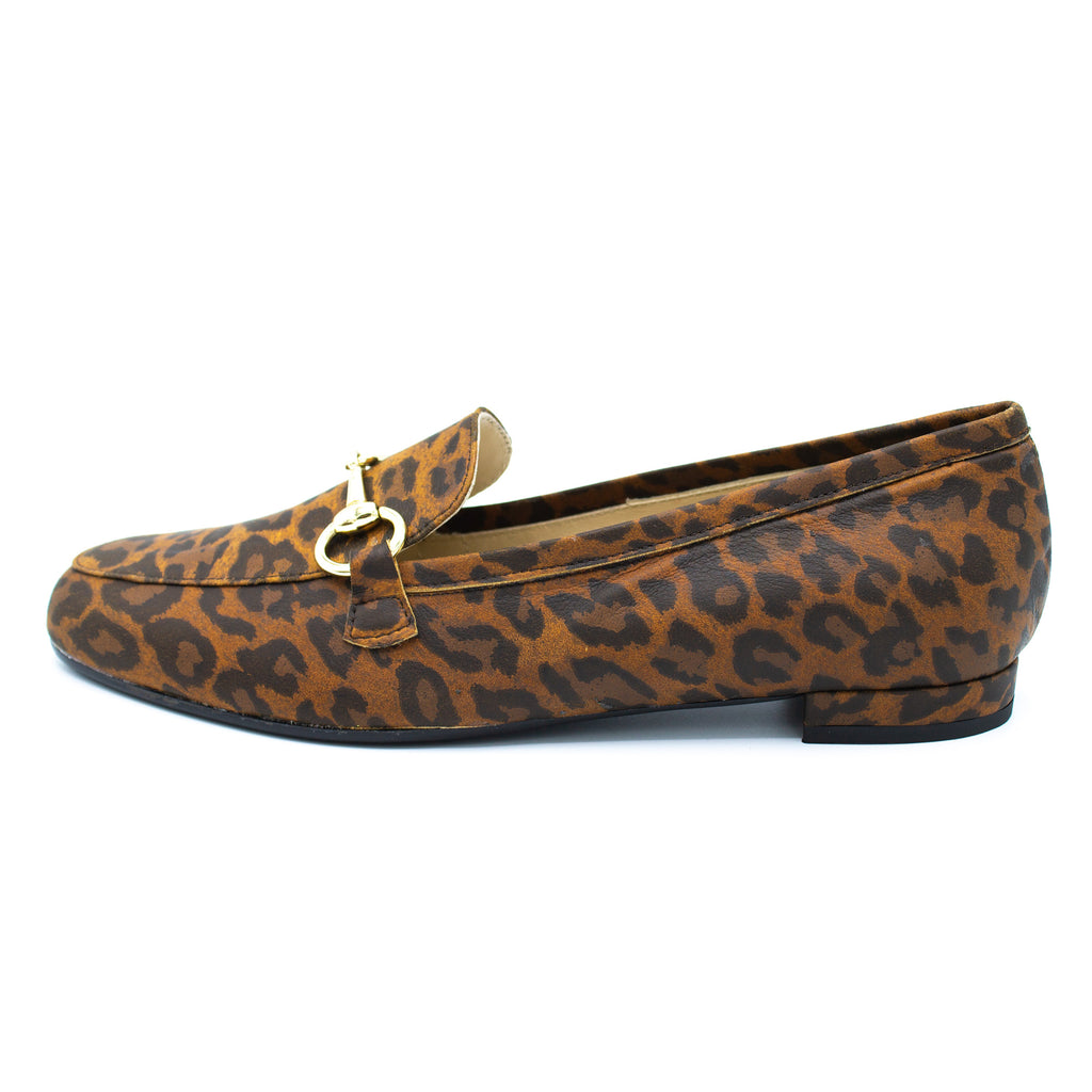 Mocassino donna in pelle leopardo marrone