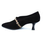Dècolletè donna in camoscio nero con cinturino leopardo