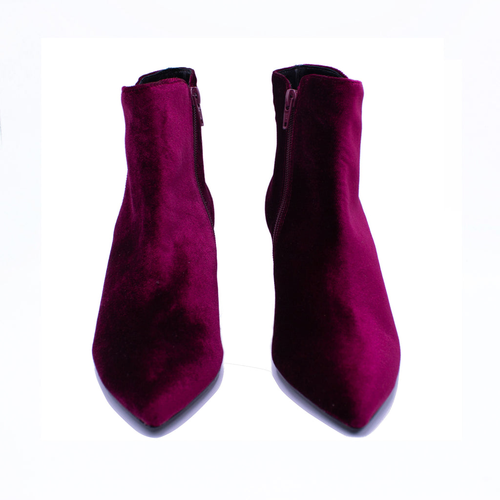Stivaletto donna in velluto color borgogna
