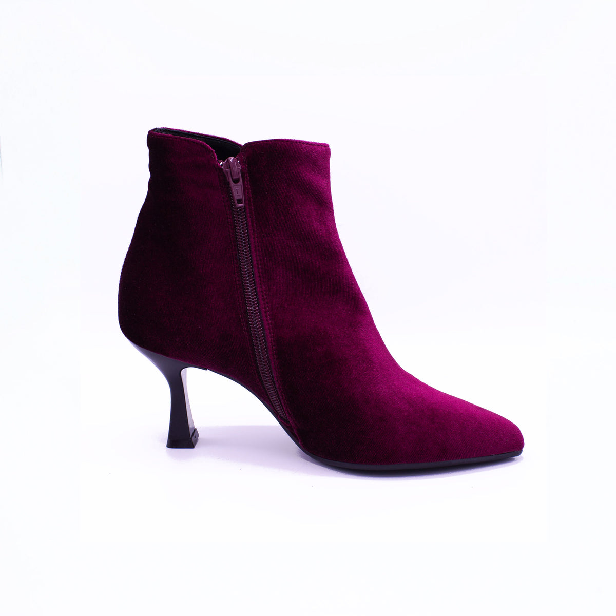 Stivaletto donna in velluto color borgogna
