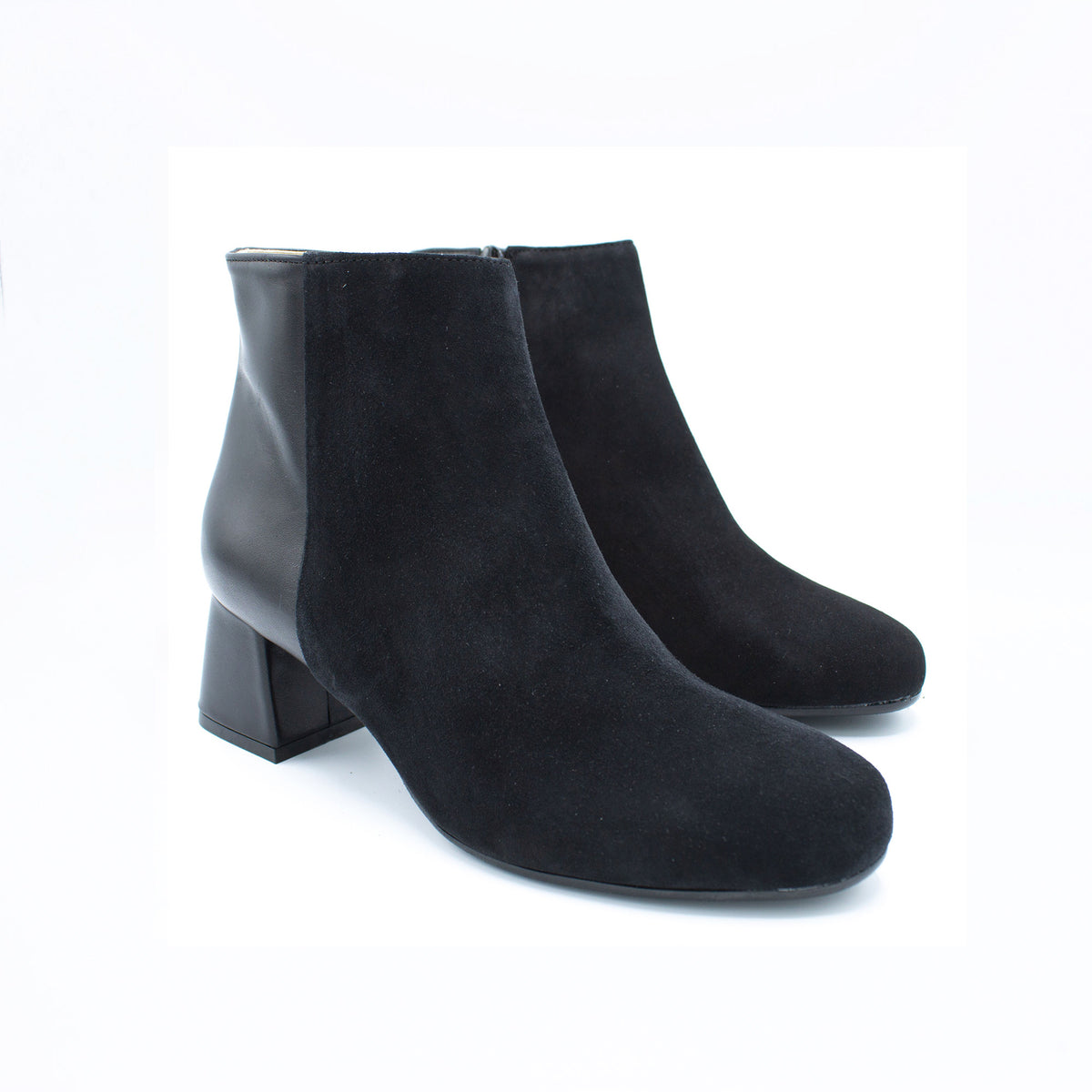 Stivaletto donna in camoscio e pelle nero