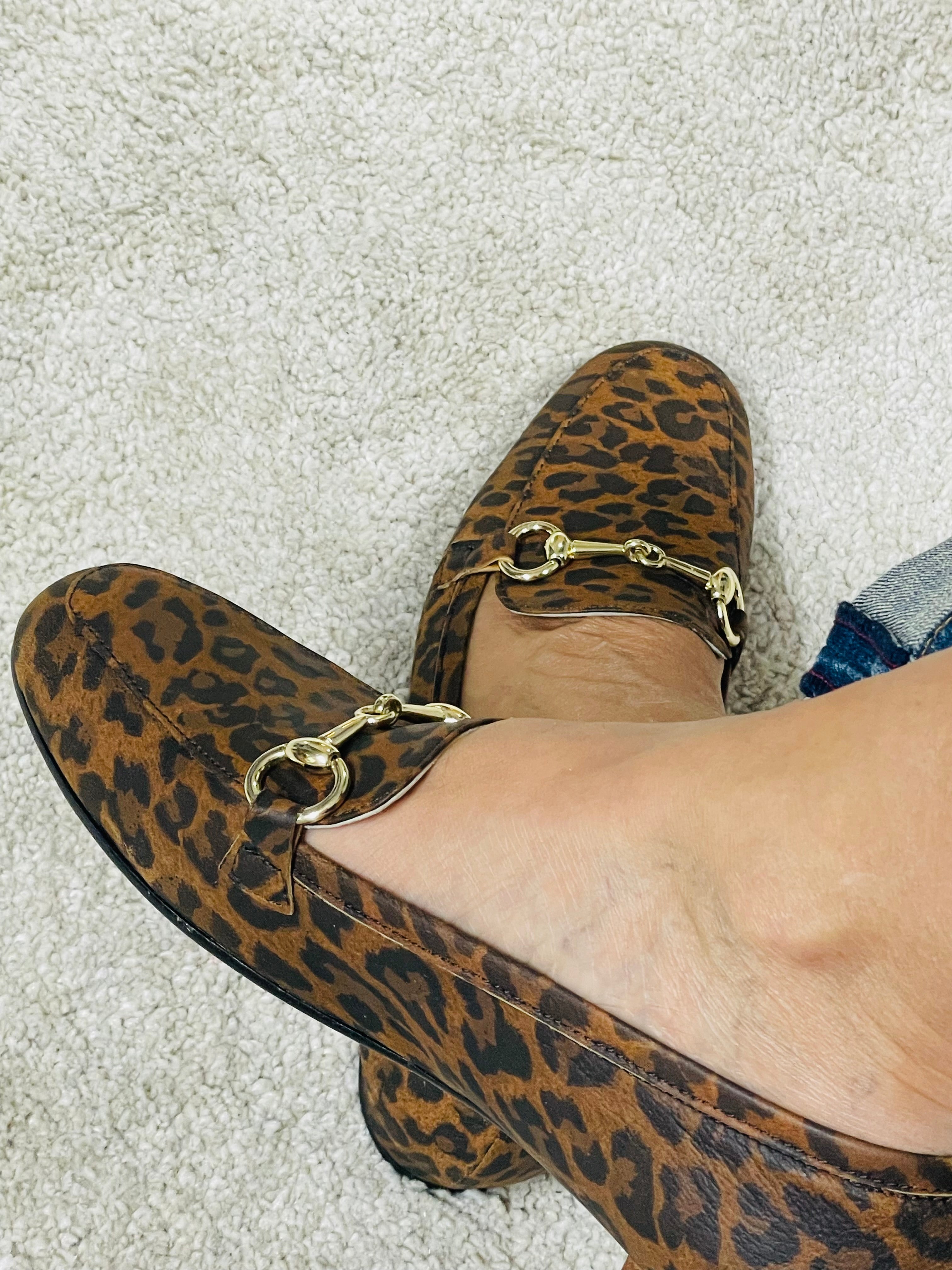 Mocassino donna in pelle leopardo marrone
