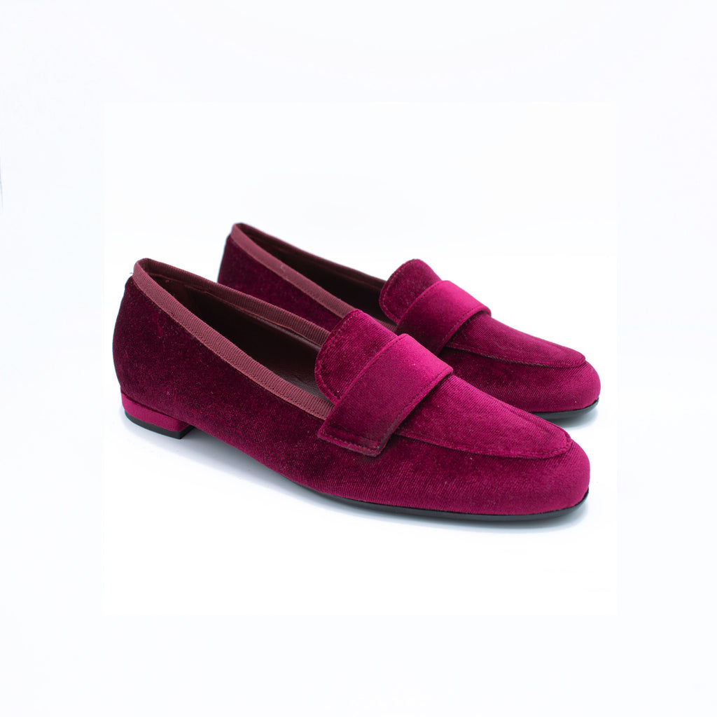 Mocassino donna in velluto color borgogna