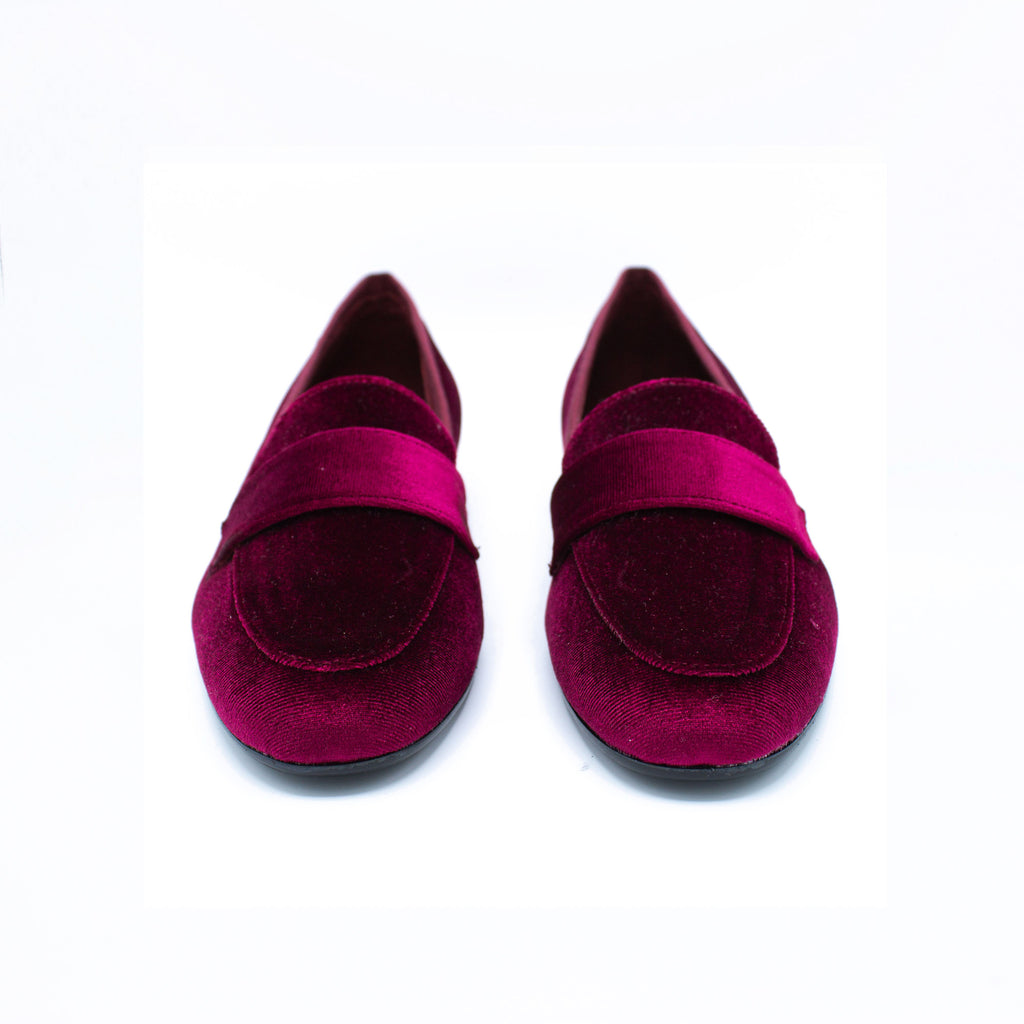 Mocassino donna in velluto color borgogna