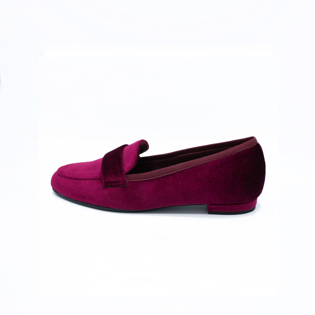 Mocassino donna in velluto color borgogna