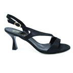 Sandalo donna in pelle lurex nero