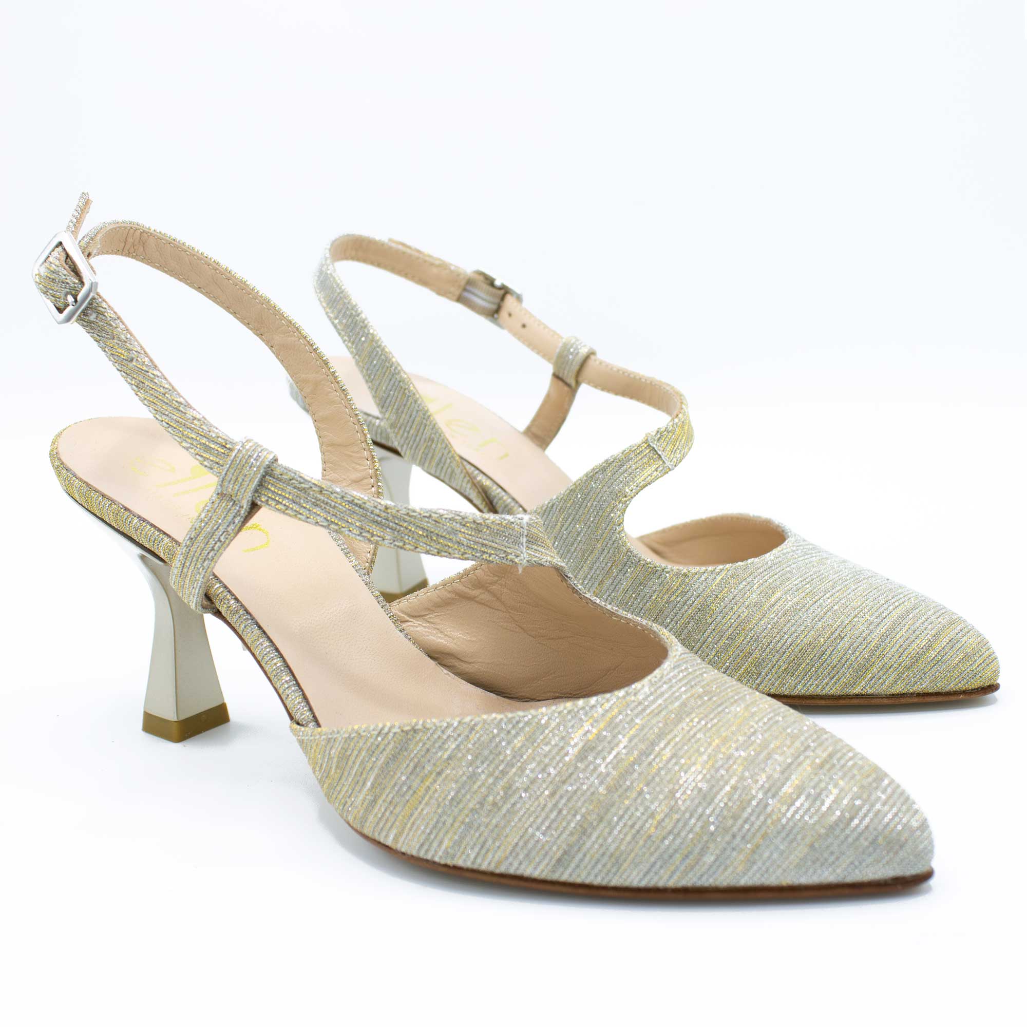 Slingback donna in tessuto lurex oro