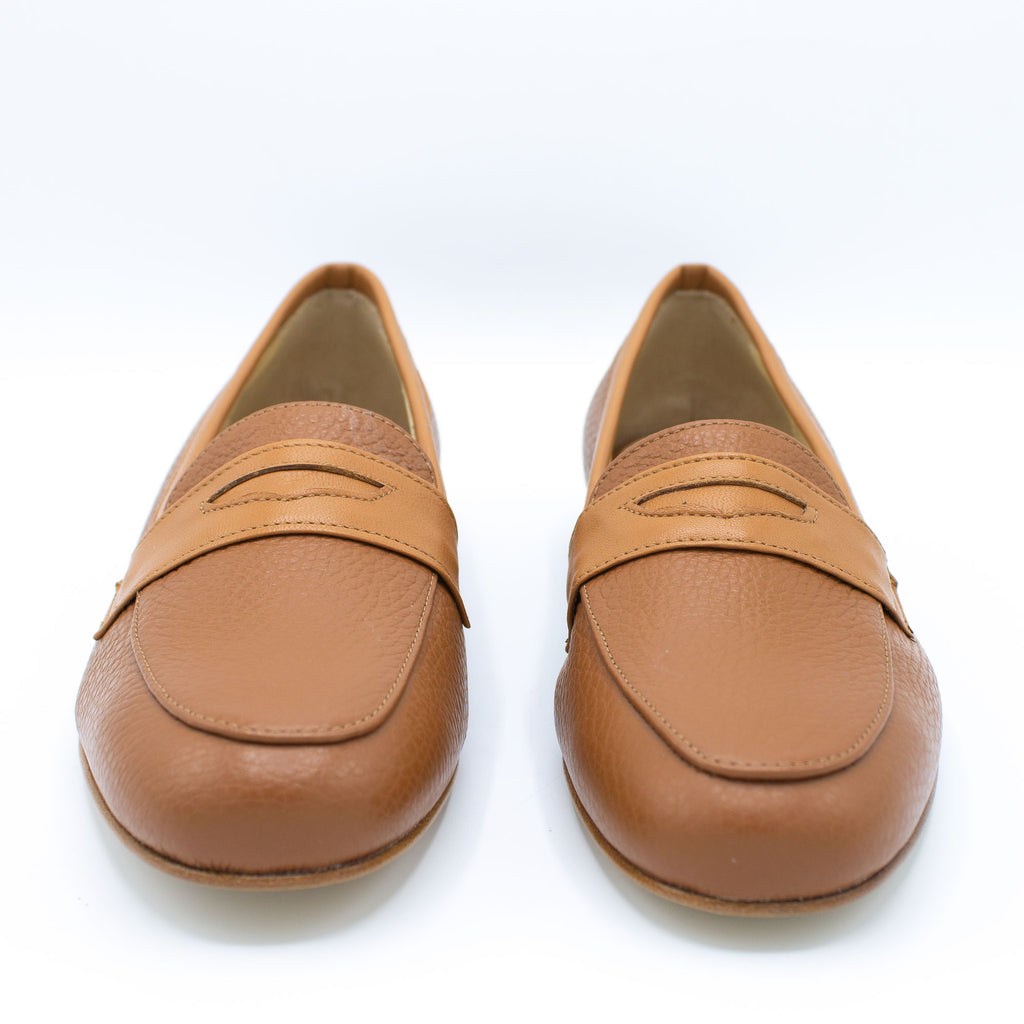 Mocassino donna in pelle martellata color cuoio