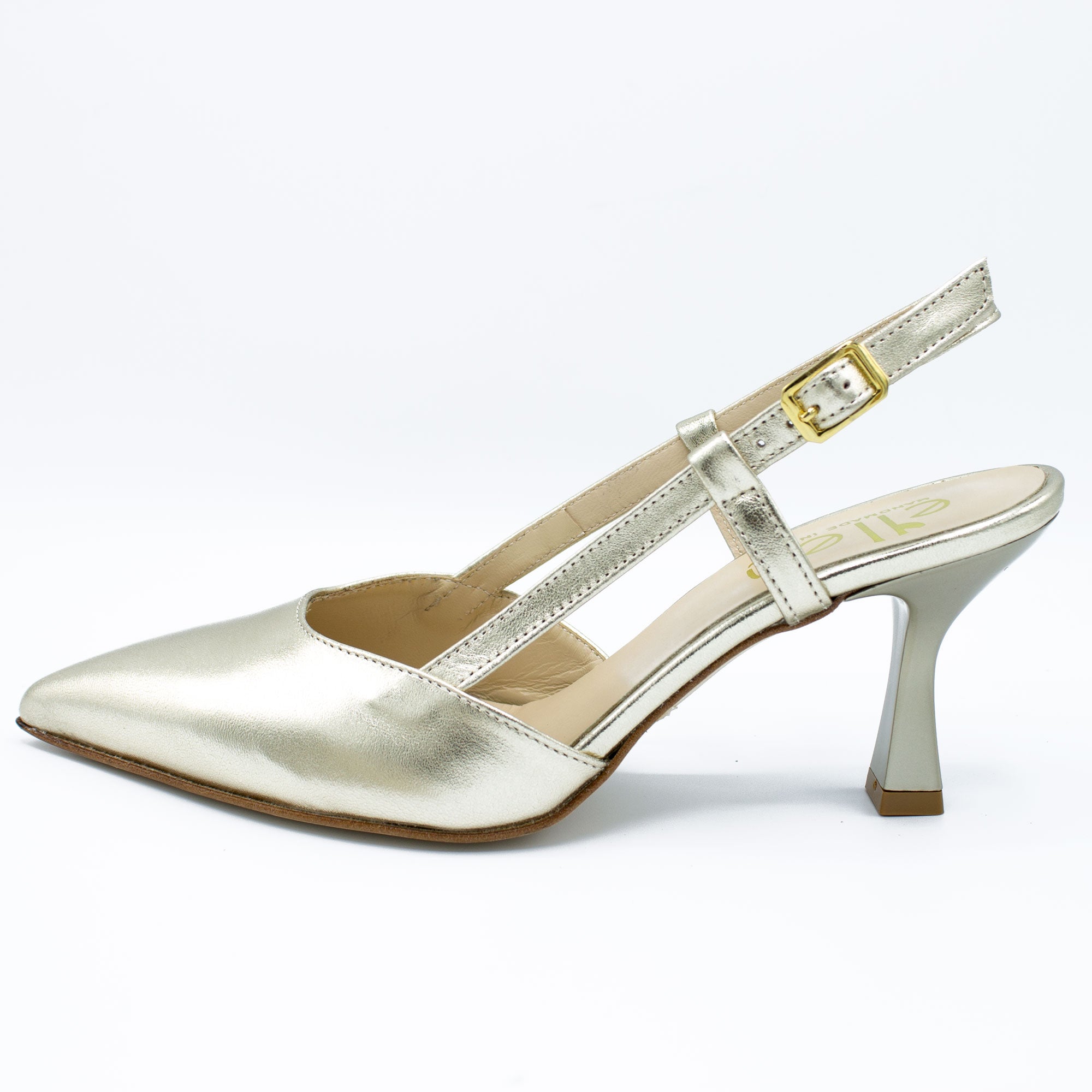 Slingback donna in pelle color platino