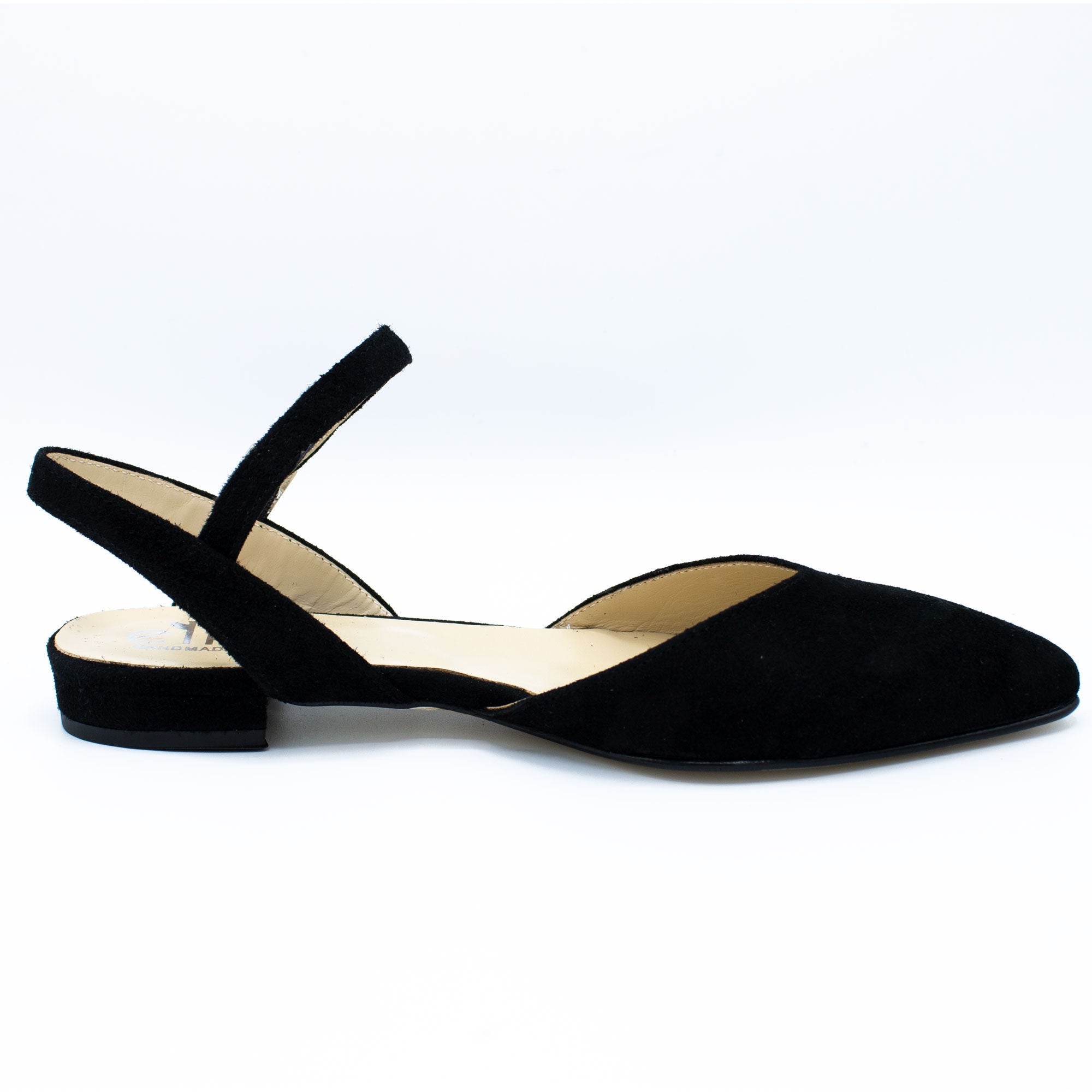 Slingback donna in camoscio nero con cinturino alla caviglia