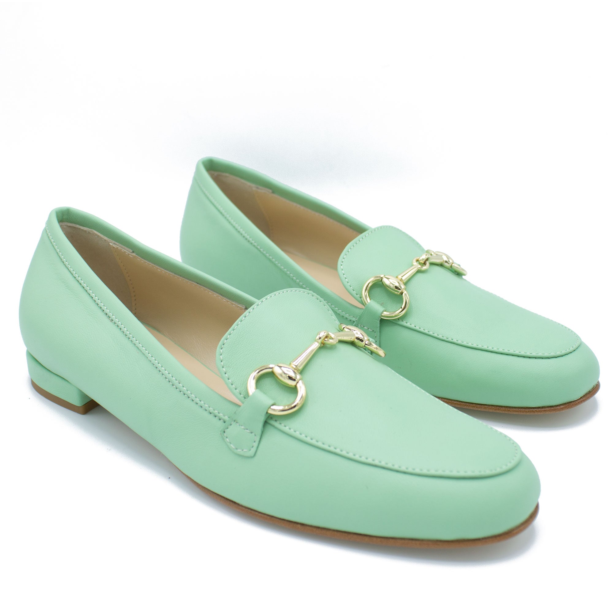 Mocassino donna in pelle latte e menta
