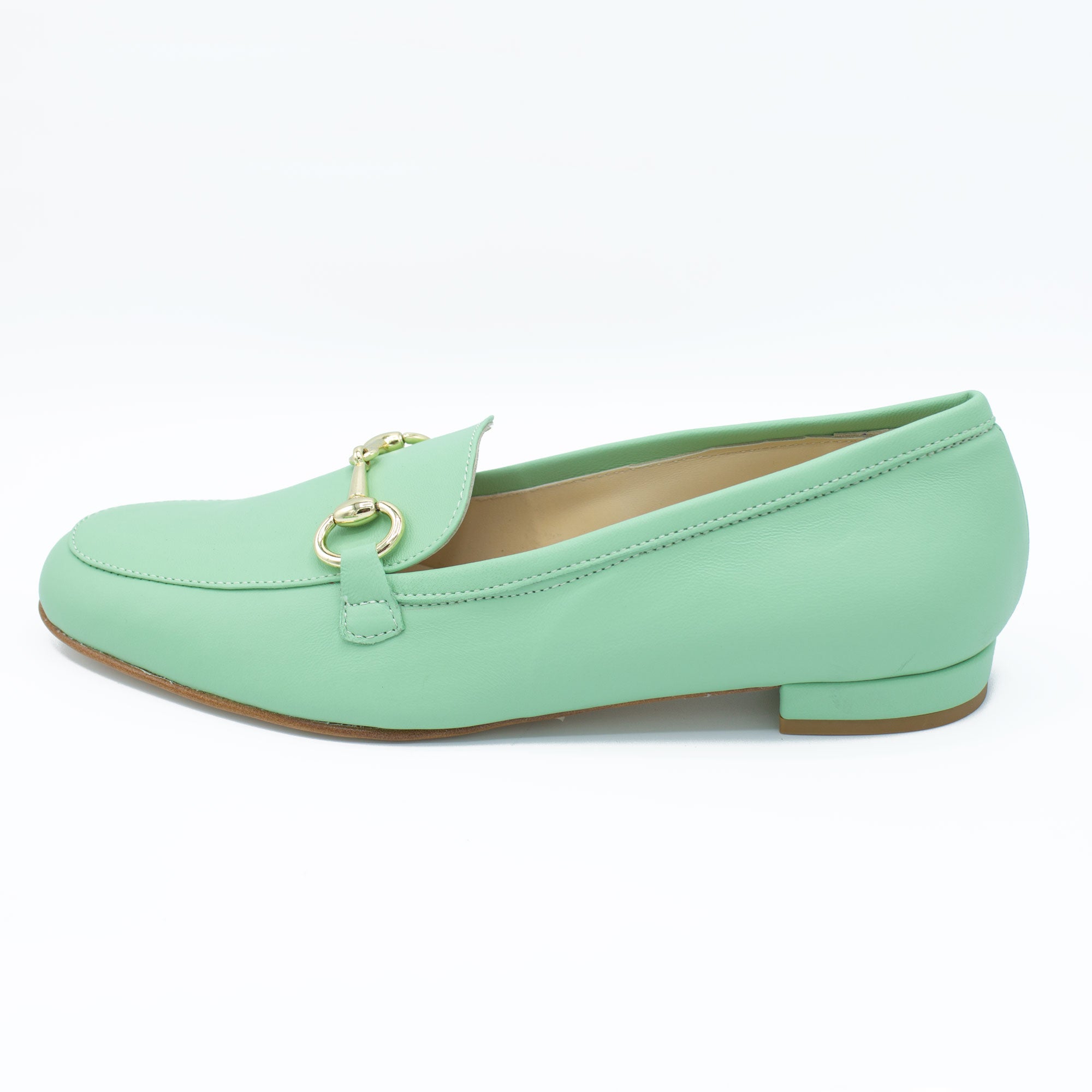 Mocassino donna in pelle latte e menta