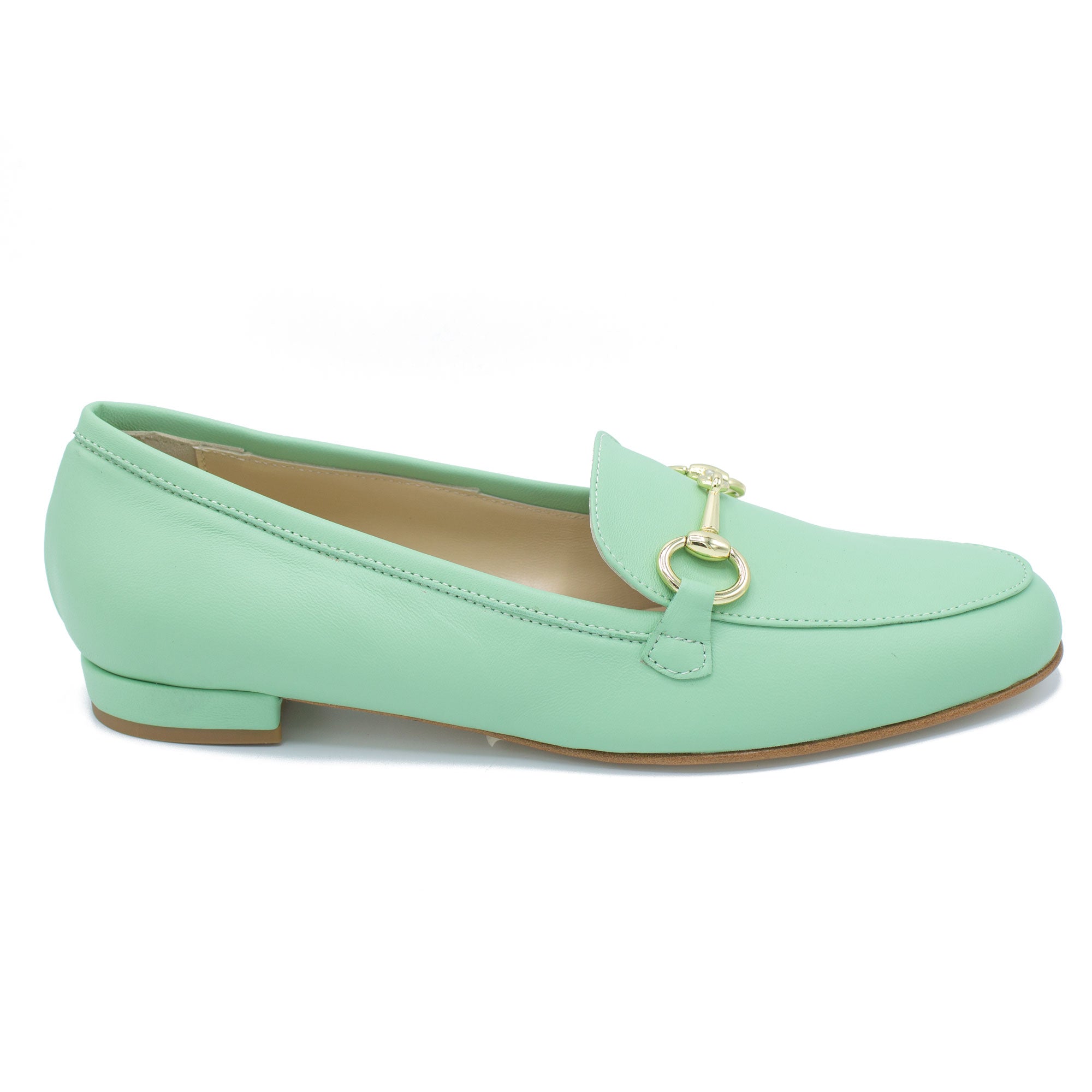 Mocassino donna in pelle latte e menta