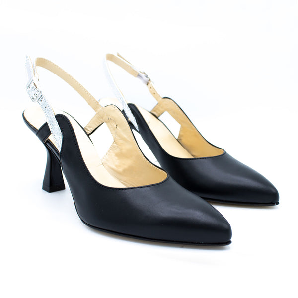 Slingback donna nero e argento