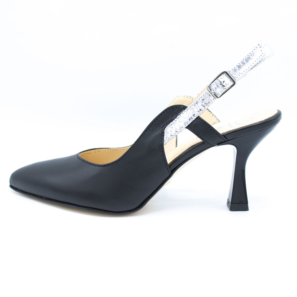 Slingback donna nero e argento