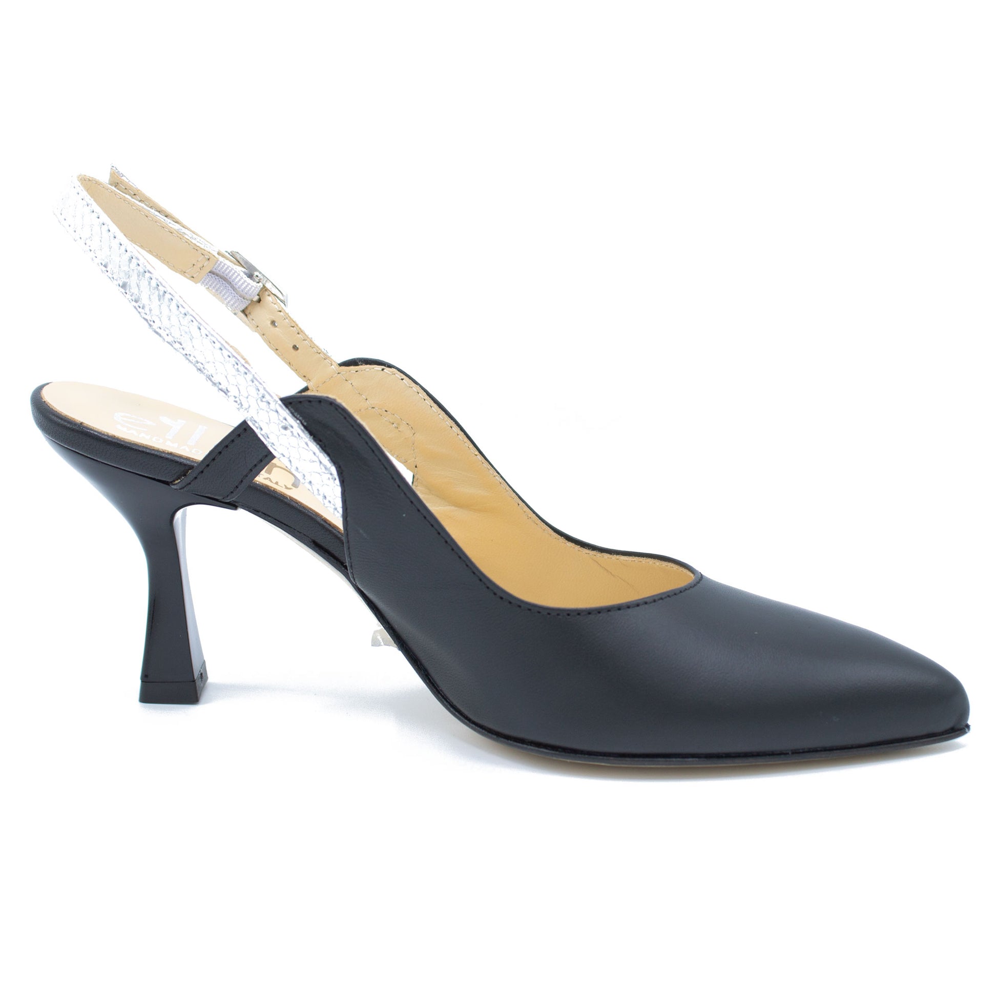 Slingback donna nero e argento