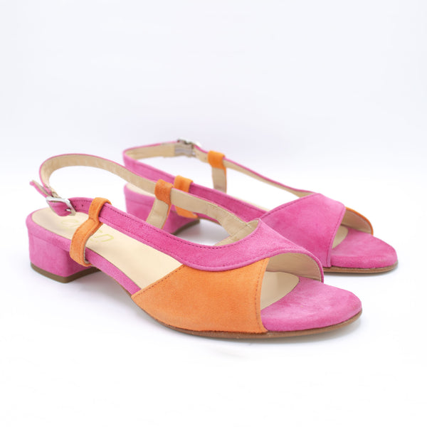 Sandalo donna fuxia e arancio
