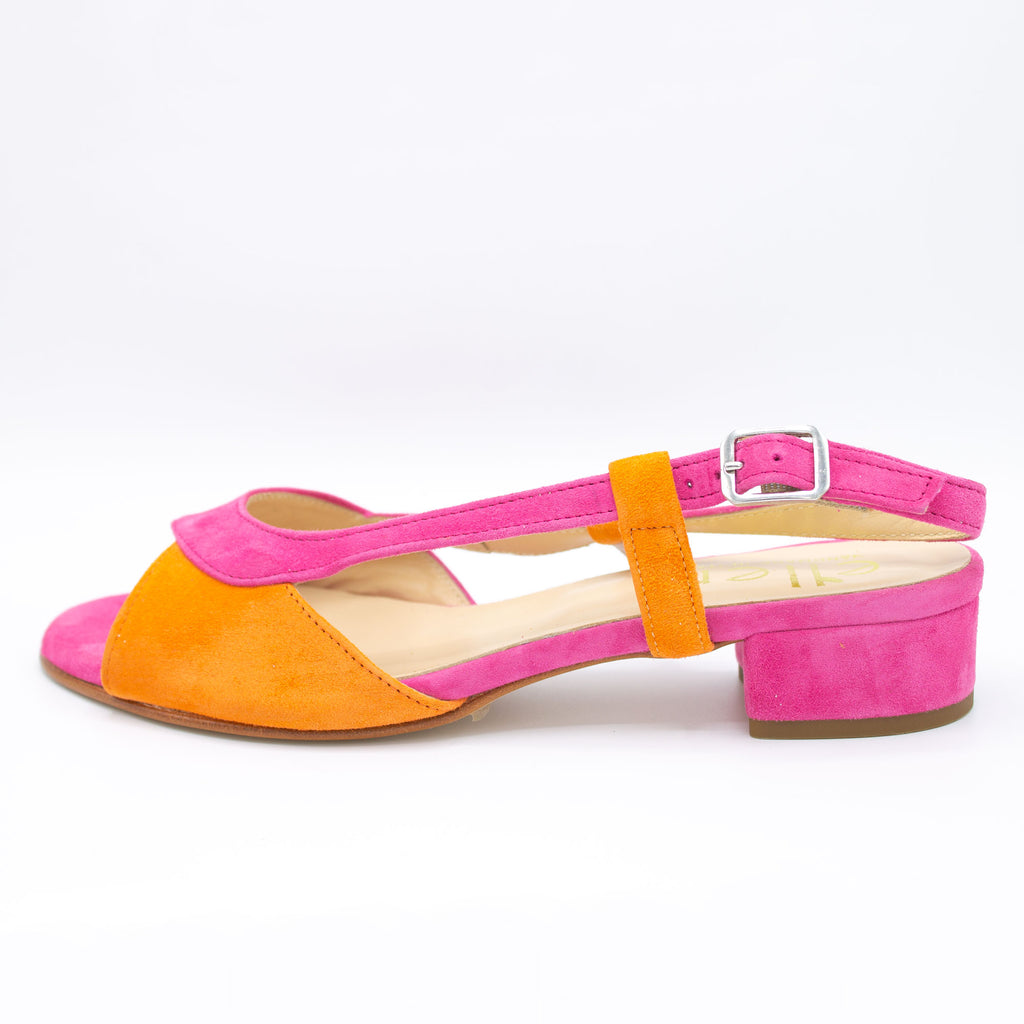 Sandalo donna fuxia e arancio
