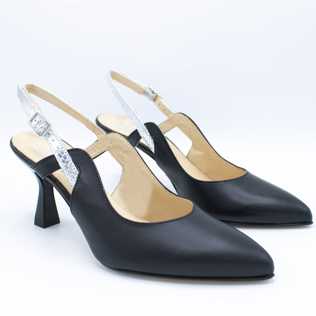 Slingback donna nero e argento