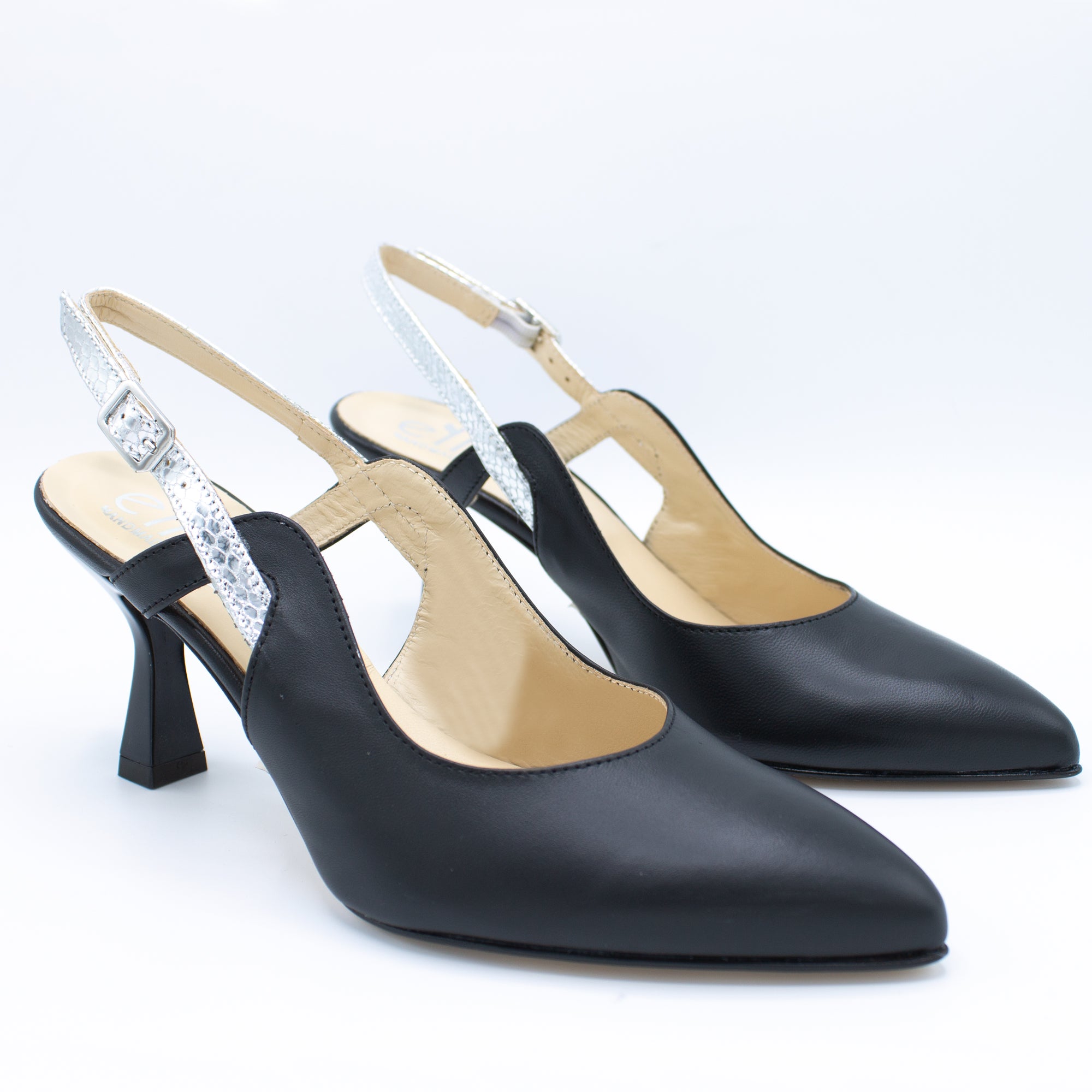 Slingback donna nero e argento