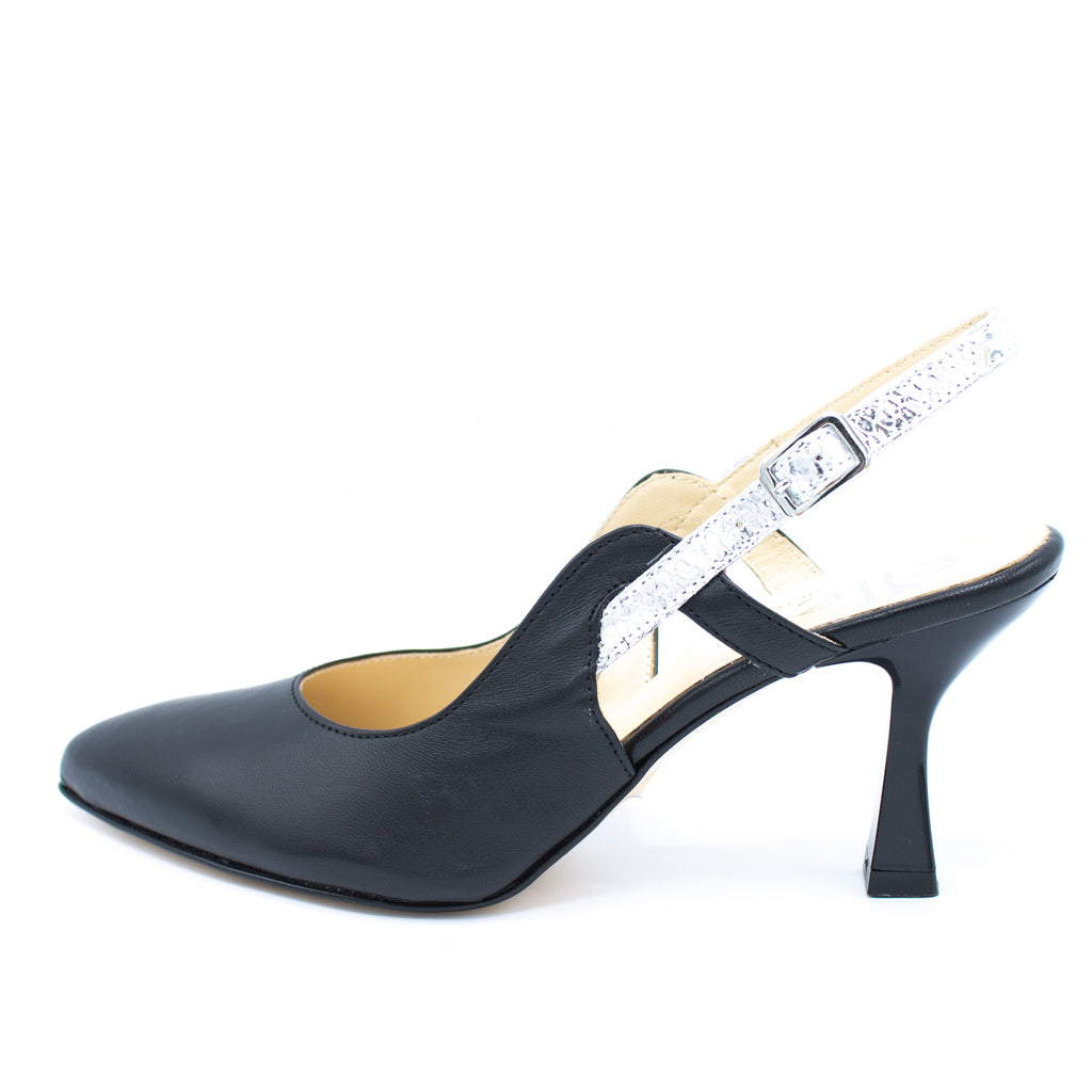 Slingback donna nero e argento