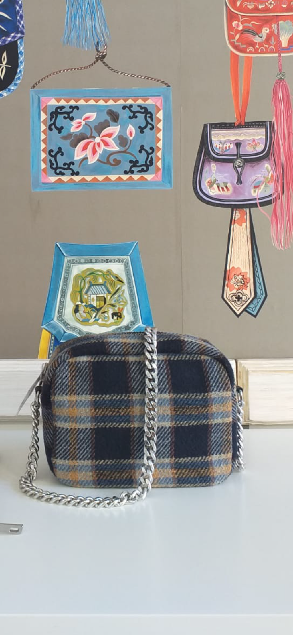 Borsa in lana tessuto check