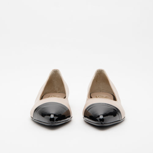 Ballerina donna in pelle e punta in vernice color nude