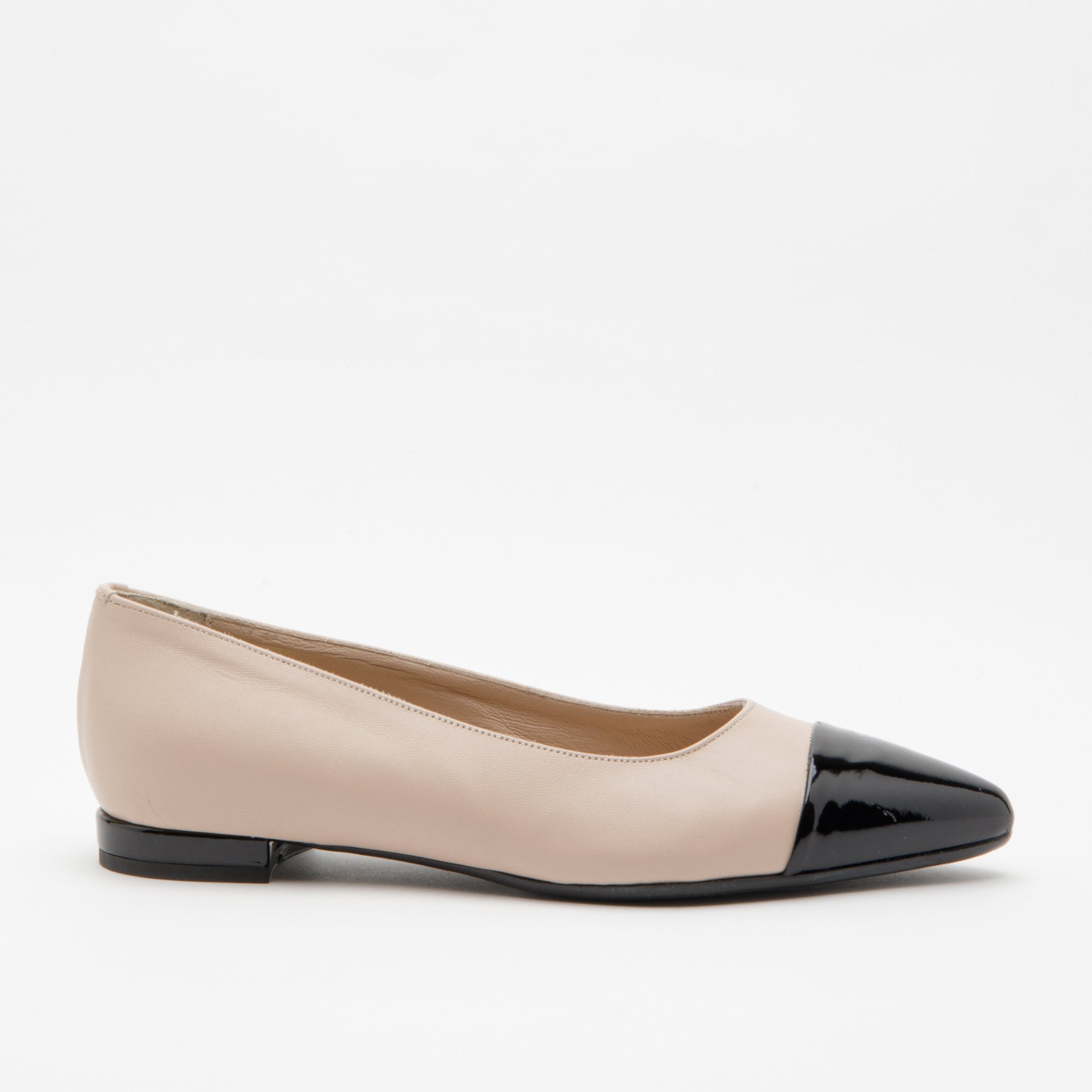 Ballerina donna in pelle e punta in vernice color nude